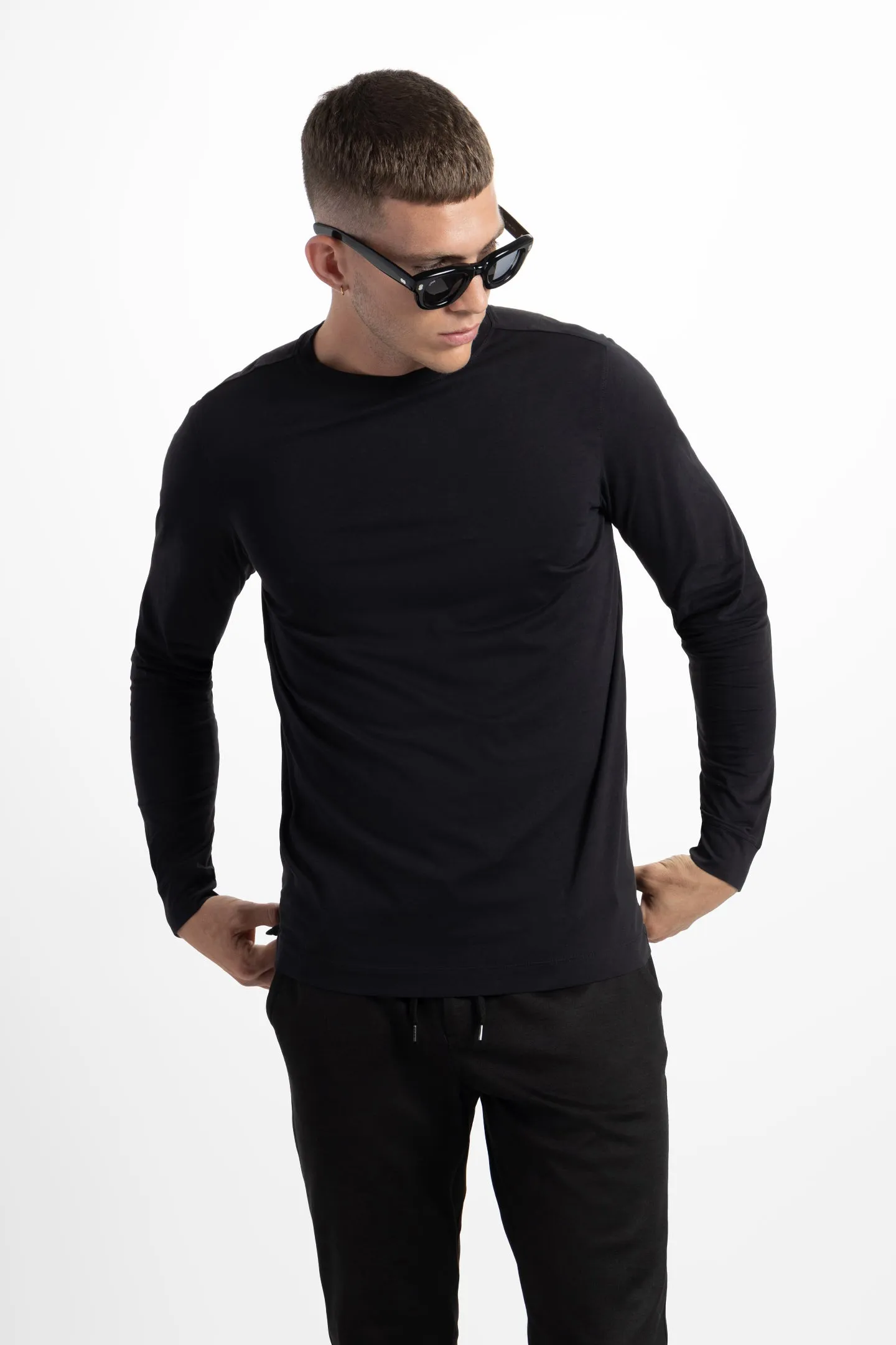 Soft Cloth Long Sleeve Malibu Crew Tee - Black